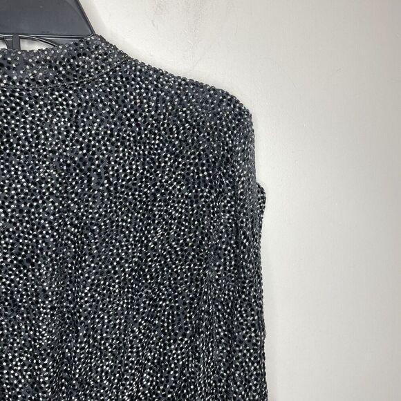 PINKO Mini Dress Women 2 Black Gray Dot Long Sleeve Ruffle Trim Viscose Silk - Picture 8 of 15